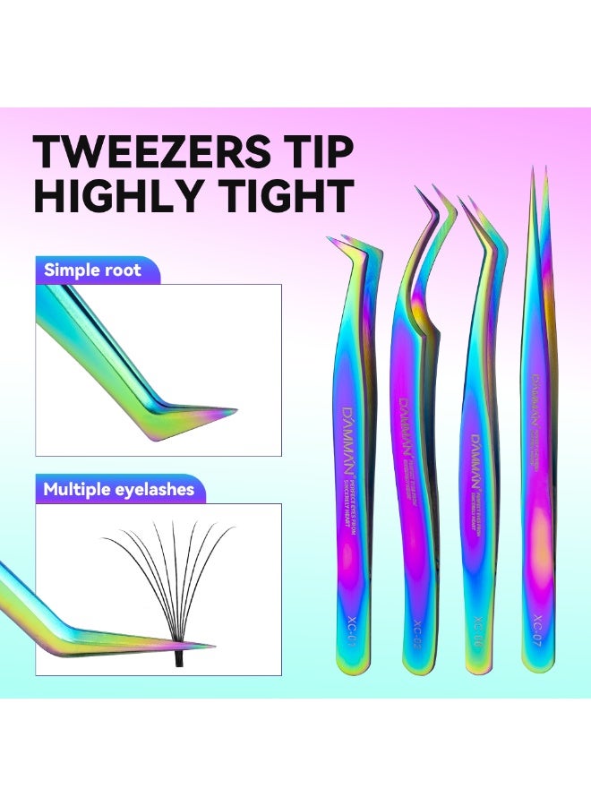D'AMMA'N Professional Eyelash Extension Tweezers Set 8 Precision Lash Tweezers for Volume Classic Lashes Stainless Steel Beauty Tool - Image 1