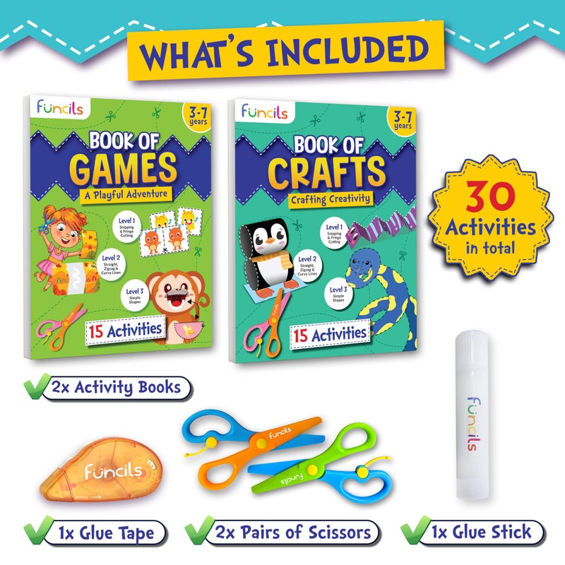 Funcils Toddler Scissor Skills - Art Supplies & Crafts Kit for Kids, Safety Scissors, Fine Motor Toys, Montessori Gifts for Boys & Girls Ages 3, 4, 5, 6, 7 Year Old, Preschool Learning Activity Books - Image 2