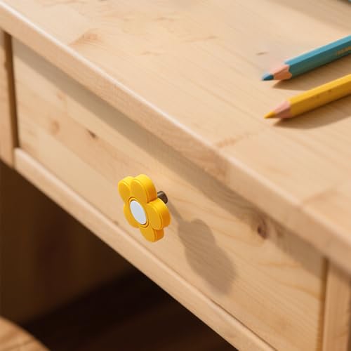 Skyscraper Cartoon Shape Soft Rubber Knobs for Kids Girls Boys Cabinet Handle pulls Drawer Knobs for Kids Room Cabinets Closets Toy Organizer Box Bookcase 6pcs/Set (Flower, Yellow) - Image 3