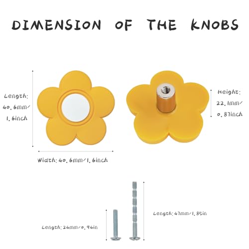 Skyscraper Cartoon Shape Soft Rubber Knobs for Kids Girls Boys Cabinet Handle pulls Drawer Knobs for Kids Room Cabinets Closets Toy Organizer Box Bookcase 6pcs/Set (Flower, Yellow) - Image 2