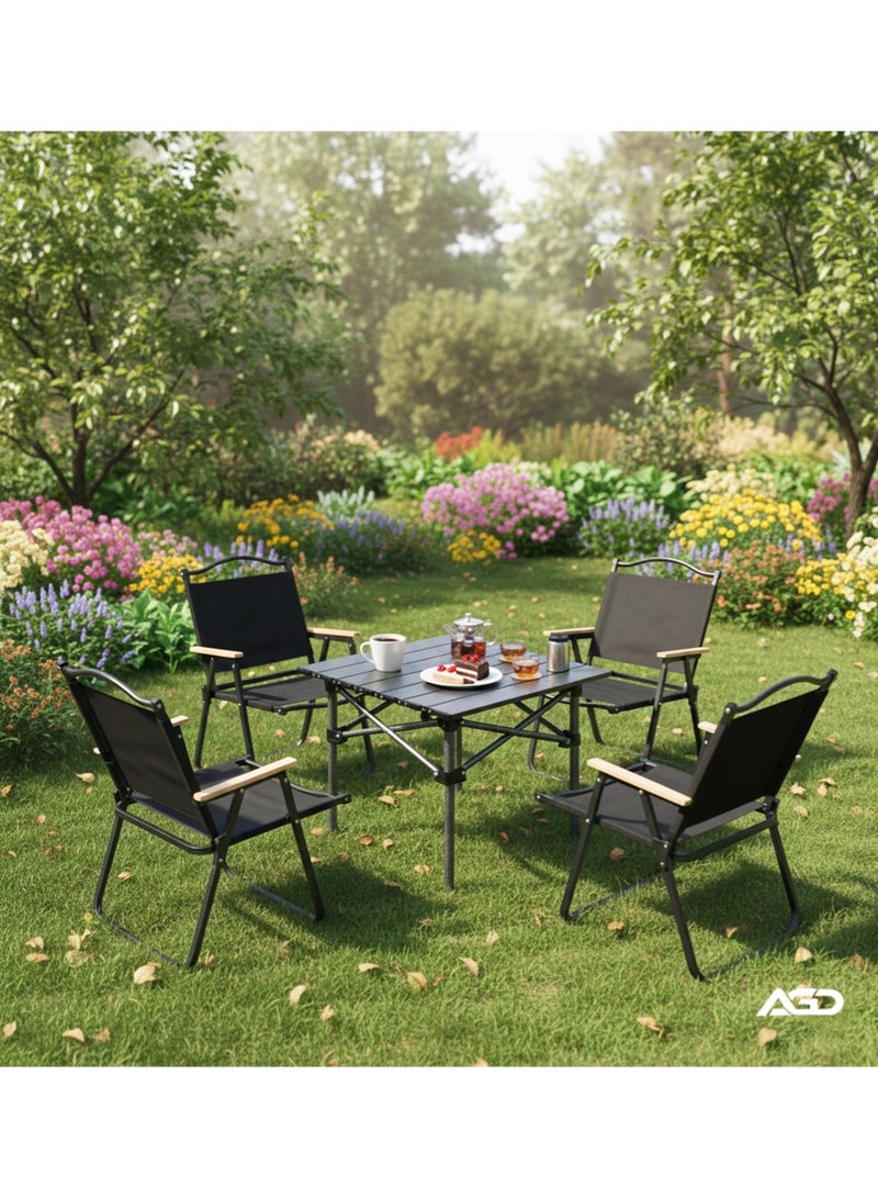 AGD Camping Set Consisting of a Table and 4 Chairs, Foldable, Ideal for Picnics and Outdoor Activities, black - Image 2