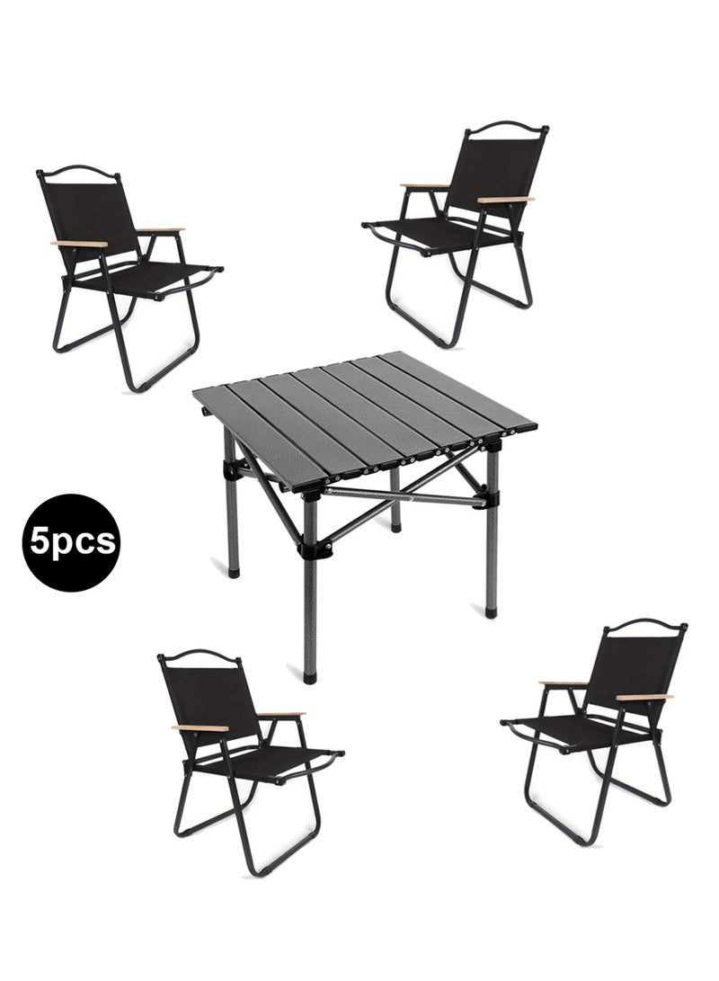 AGD Camping Set Consisting of a Table and 4 Chairs, Foldable, Ideal for Picnics and Outdoor Activities, black - Image 1