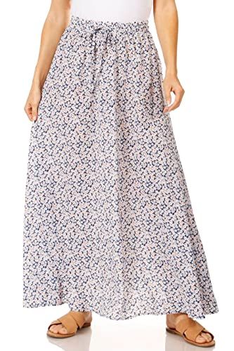 Simlu Floral Blue Maxi Skirts for Women Long Length Reg & Plus Size Skirts for Women & Teens, Summer Beach Coverup Skirt Aline Flowy Elastic High Waisted Midi Womens Skirts (X-Large, Blue Floral) - Image 1