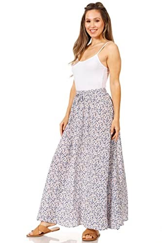Simlu Floral Blue Maxi Skirts for Women Long Length Reg & Plus Size Skirts for Women & Teens, Summer Beach Coverup Skirt Aline Flowy Elastic High Waisted Midi Womens Skirts (X-Large, Blue Floral) - Image 2