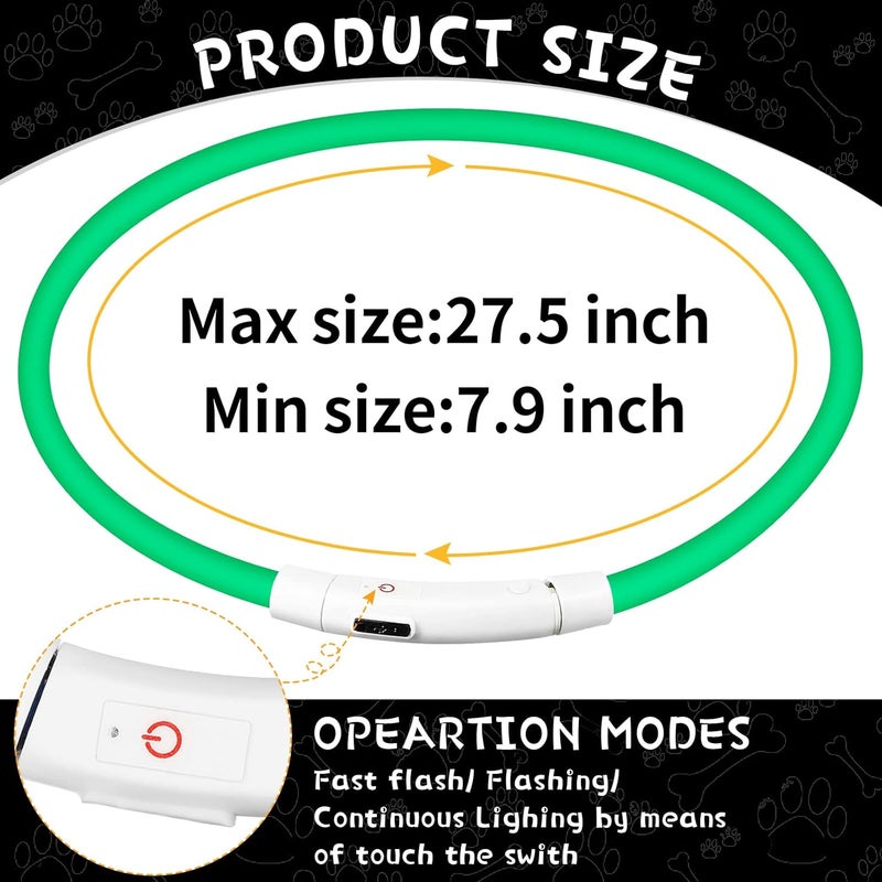 ويووداي 3 قطع من طوق الكلب LED المضيء، أطواق كلاب قابلة لإعادة الشحن عبر USB ومقاومة للماء، طوق حيوانات أليفة قابل للقص، طوق كلاب متوهج، قلادة أمان للحيوانات الأليفة للكلاب، وردي، أخضر، أزرق (نمط طبيعي) - Image 2