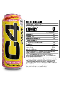 C4 C4 Starburst Strawberry Energy Drink 473ml Pack of 12  - Image 3