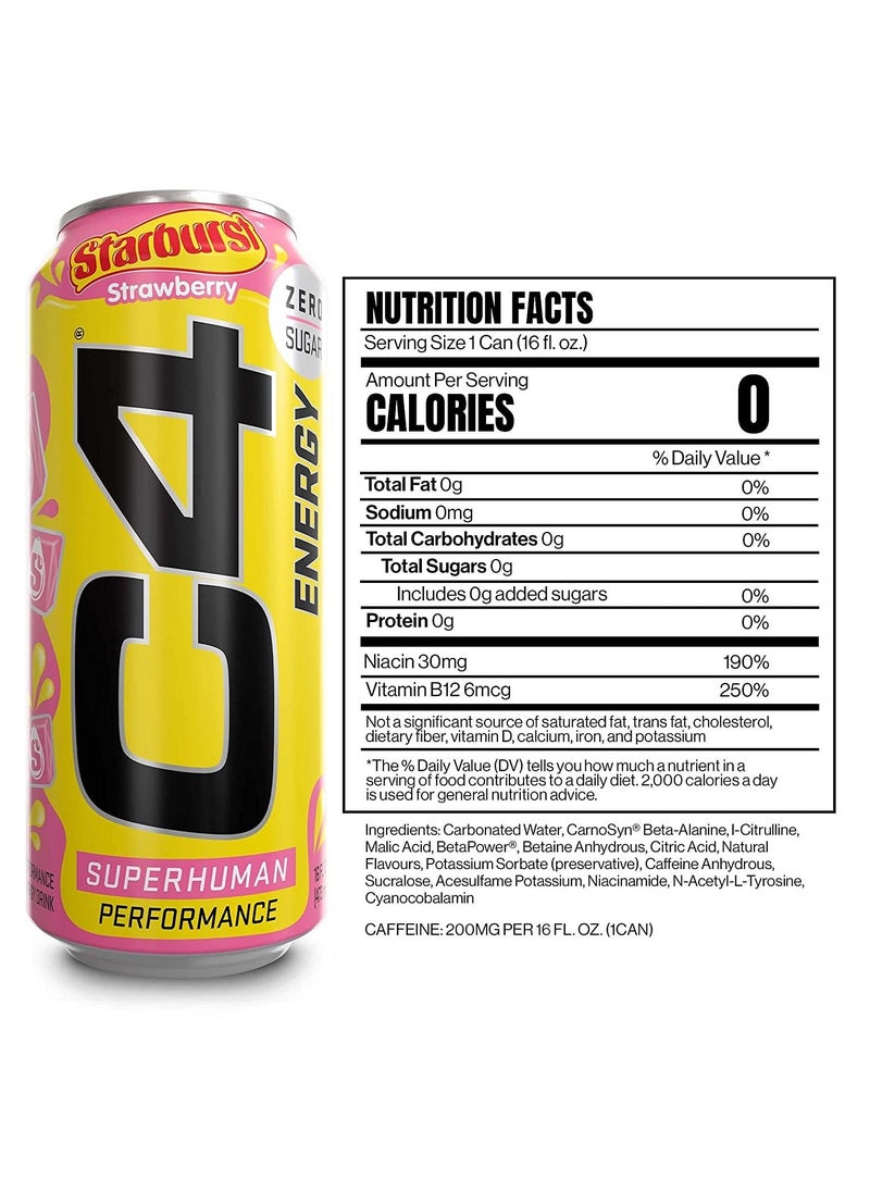 C4 - C4 Starburst Strawberry Energy Drink 473ml Pack of 12 - Image 1