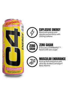 C4 C4 Starburst Strawberry Energy Drink 473ml Pack of 12  - Image 2