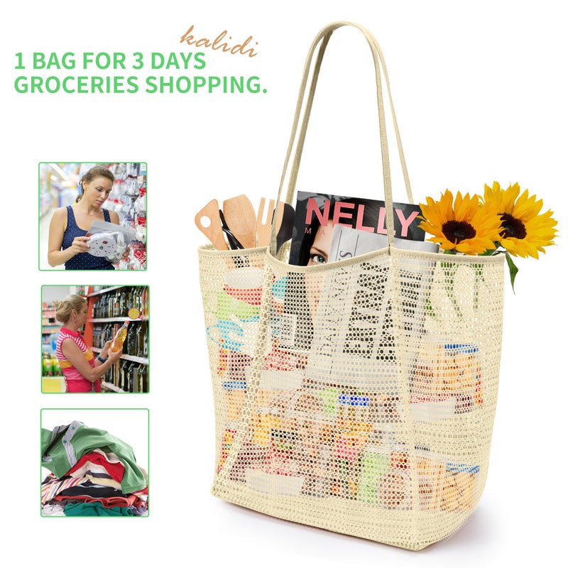KALIDI Reusable Grocery bag, 2 Packs Large Tote Bag 15"X17" Durable Mesh Foldable Daily Utility Shopping Laundry BAG - Image 5