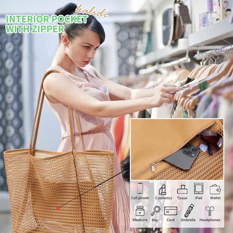 KALIDI Reusable Grocery bag, 2 Packs Large Tote Bag 15"X17" Durable Mesh Foldable Daily Utility Shopping Laundry BAG - Image 4