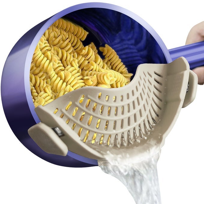 CLIP ON STRAINER SILICONE PASTA STRAINER FOR POTS PANS AND BOWLS SPACESAVING KITCHEN ESSENTIALS FOR COOKING AND DRAINING DISHWASHER SAFE MILKSHAKE