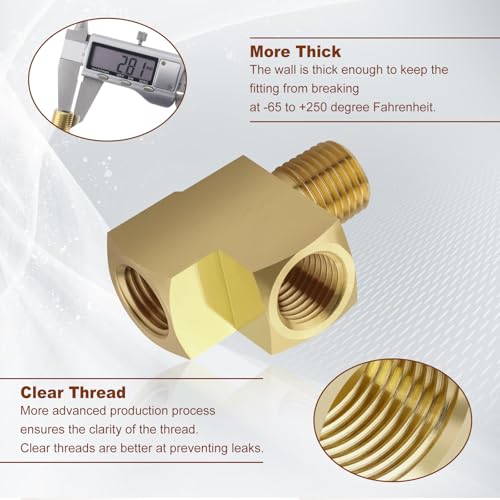 Boeray 2pcs 1/4" Brass Tee Fittings 1/4" NPT Female Pipe to 1/4" NPT Male to 1/4" NPT Female Brass Barstock Street Tee Pipe Fittings 3 Way for Joining Pipe - Image 4