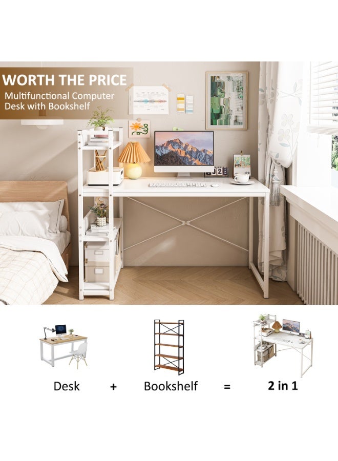 NEWLAN Modern 2-in-1 Office Desk with Built-in Bookshelf, Spacious Workstation Table with Sturdy Frame for Study, Gaming and Work. 120*72*55cm - Image 2