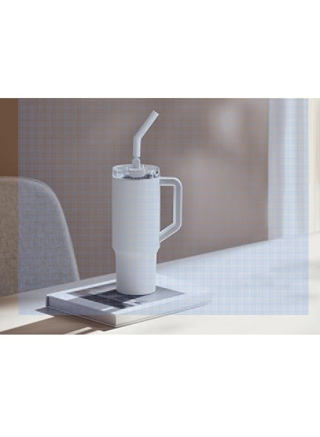 MIJIA 1L Large Capacity Stainless Steel Thermos Mug with Handle & Built-In Straw – 316L Premium Insulated Travel Tumbler for Hot & Cold Drinks – Durable, Leak-Proof, Eco-Friendly Reusable Mug for Gym, Office, Car, Outdoor Use – Sweat-Proof & BPA-Free – White - Image 1