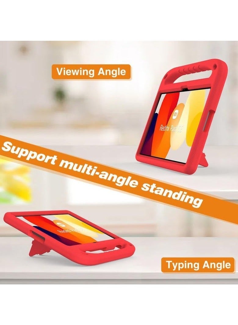 Kids Case For Xiaomi Redmi Pad SE 11-Inch (2023), EVA Foam Lightweight Shockproof Duarable, Tablet Cover with Handle Stand Case For Children Firendly, Red - Image 3
