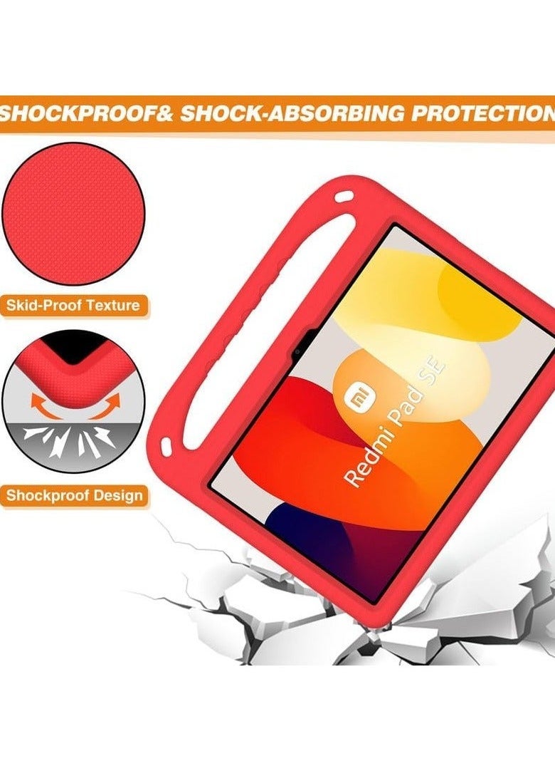 Kids Case For Xiaomi Redmi Pad SE 11-Inch (2023), EVA Foam Lightweight Shockproof Duarable, Tablet Cover with Handle Stand Case For Children Firendly, Red - Image 5