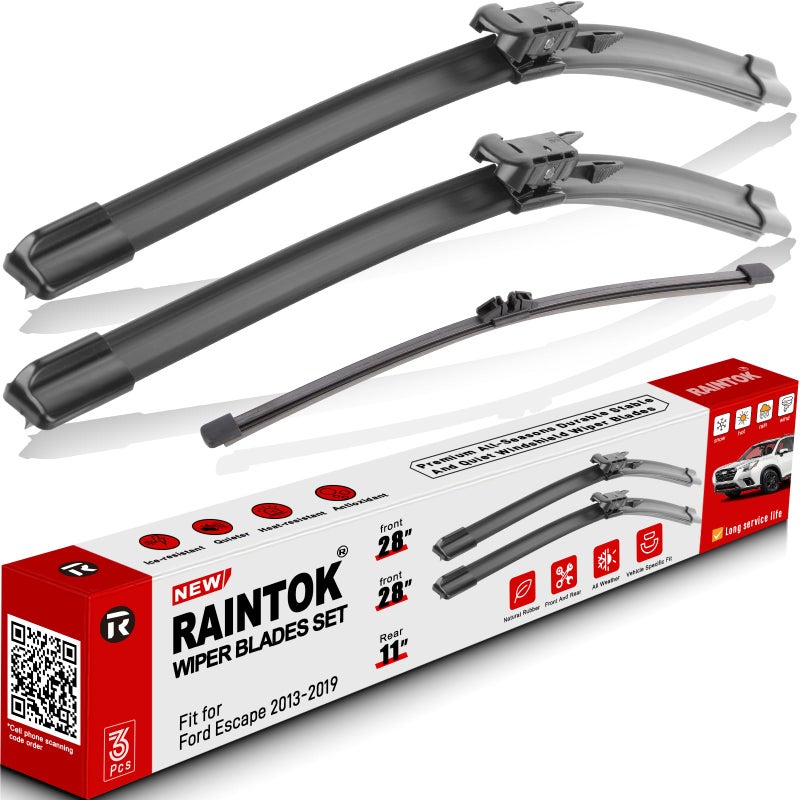 RAINTOK Windshield Wiper Blades Replacement for Ford Escape 2013 2014 2015 2016 2017 2018 2019 Original Factory Quality Front Rear Wipers Blade Set for My Car 28 28 11 Pack of 3