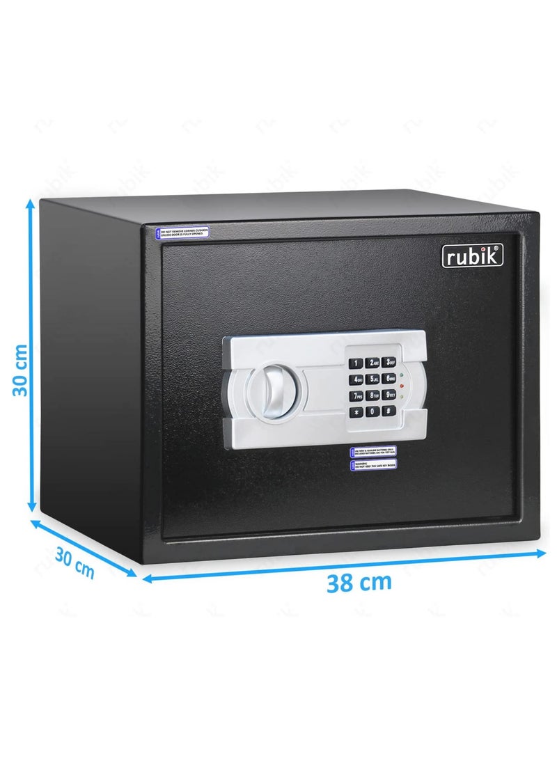 Rubik Large A4 Documents Size Safe Box for Home Office with Key and Pin Code Keypad for Cash Documents Jewelry Passports (30x38x30cm) Black  - Image 4