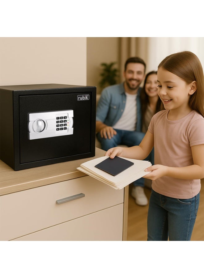روبيك خزنة كبيرة الحجم (30×38×30 سم) لحفظ المستندات بحجم A4، مناسبة للمنزل والمكتب، مزودة بمفتاح ولوحة مفاتيح برقم سري لحفظ النقود والمستندات والمجوهرات وجوازات السفر، لون أسود - Image 2
