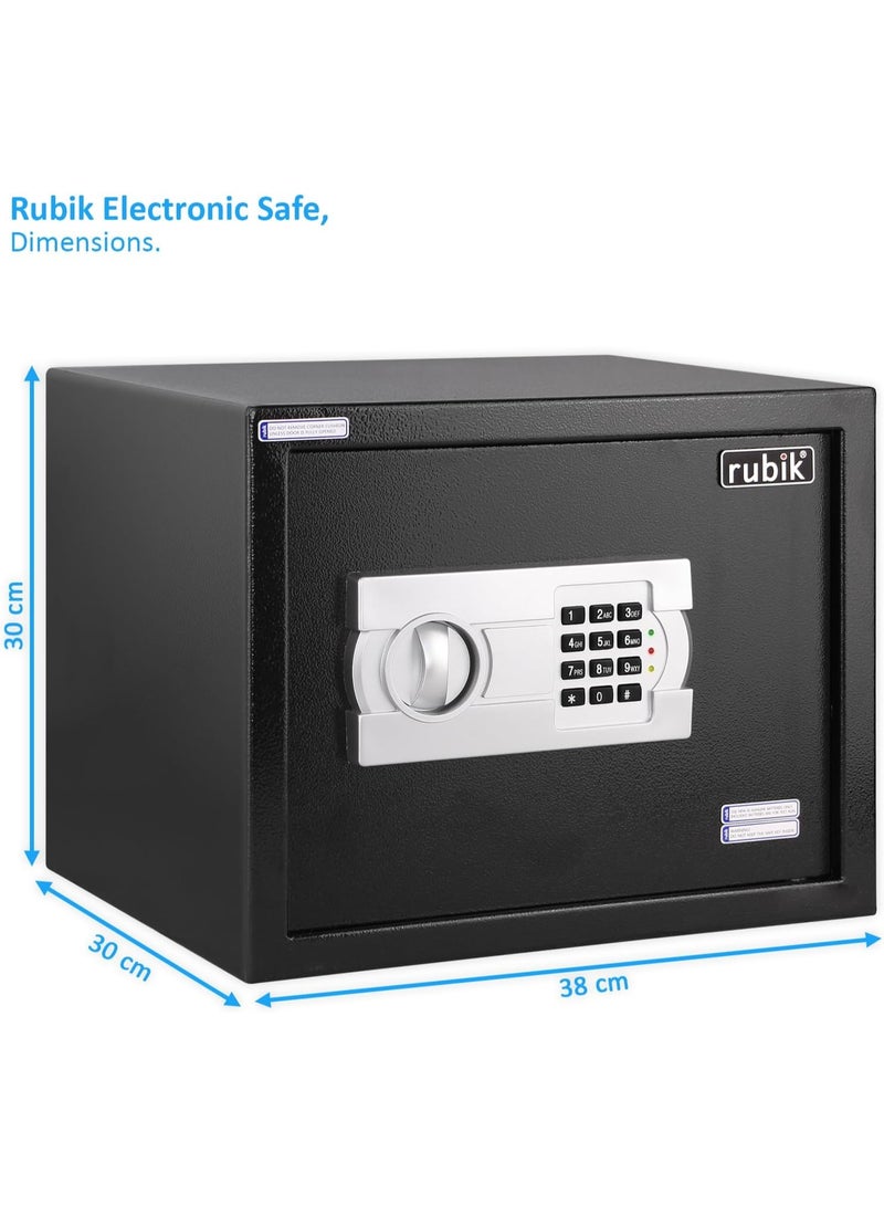 روبيك خزنة كبيرة الحجم (30×38×30 سم) لحفظ المستندات بحجم A4، مناسبة للمنزل والمكتب، مزودة بمفتاح ولوحة مفاتيح برقم سري لحفظ النقود والمستندات والمجوهرات وجوازات السفر، لون أسود - Image 3