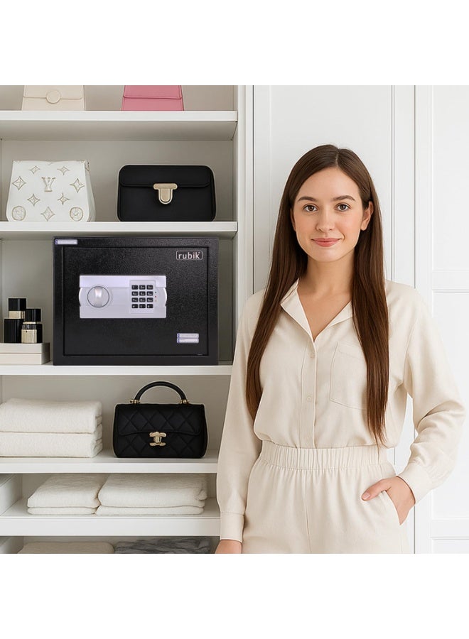 روبيك خزنة كبيرة الحجم (30×38×30 سم) لحفظ المستندات بحجم A4، مناسبة للمنزل والمكتب، مزودة بمفتاح ولوحة مفاتيح برقم سري لحفظ النقود والمستندات والمجوهرات وجوازات السفر، لون أسود - Image 4
