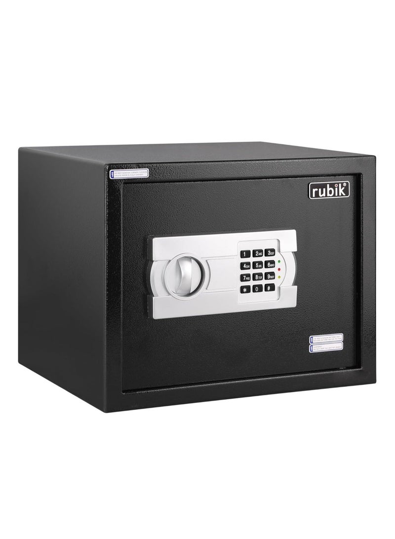 روبيك خزنة كبيرة الحجم (30×38×30 سم) لحفظ المستندات بحجم A4، مناسبة للمنزل والمكتب، مزودة بمفتاح ولوحة مفاتيح برقم سري لحفظ النقود والمستندات والمجوهرات وجوازات السفر، لون أسود - Image 1