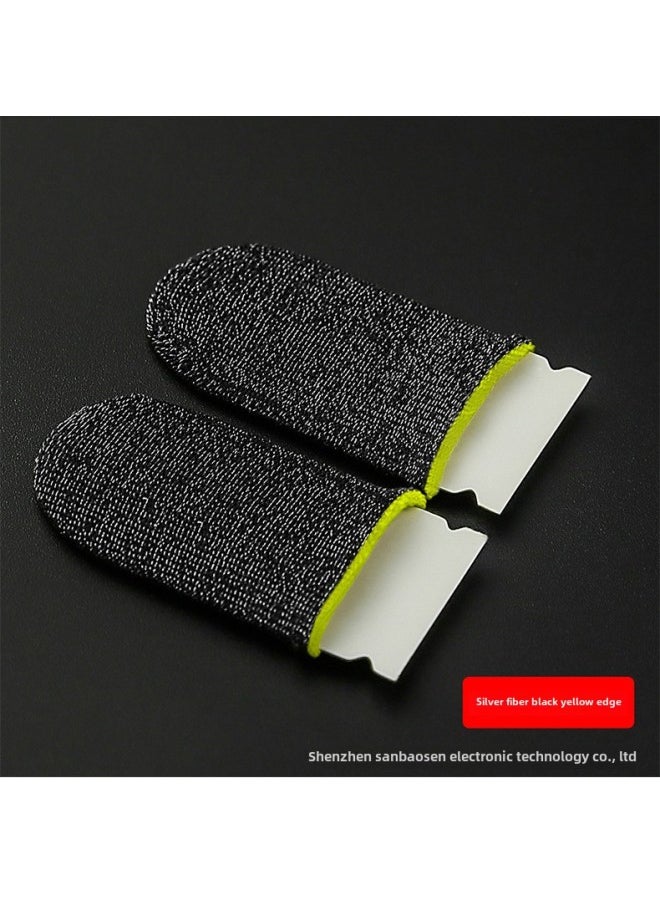 Generic E-Sports Game Finger Cover Sweat-proof Breathable Silver Cloth Finger Cover Ultra-thin Glass Non-slip King Hand Swim Finger Cover Chicken Eating Artifact-Product Color:24 Needle Silver Fiber Pair Of Black Yellow Edge  - Image 1