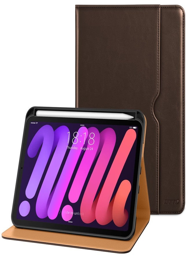 DTTO for iPad Mini 7th (A17 Pro) 2024/iPad Mini 6th Generation Case 2021 8.3 Inch, Premium Leather Business Folio Stand Cover for Mini 7/6 with Pencil Holder-Multiple Viewing Angles, Dark Brown - Image 1