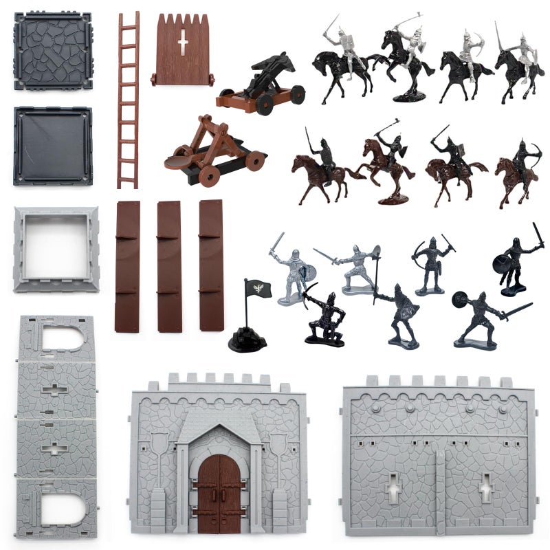 Plustopoy Medieval Castle Knight Toy Soldier Army Figurines DIY Assembled Cavalry Arrow Tower8 Knights and 8 Horse 36 Soldiers Simulated Siege War of Attack Castle Toy for Boys - Image 3