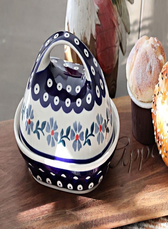 Blue Rose Pottery طبق زبدة من الخزف البولندي "بلو روز" - لون أزرق بنفسجي مع مقبض - يتسع لقطعة زبدة واحدة - طبق زبدة لتنظيم وتخزين الزبدة على سطح الطاولة - Image 2