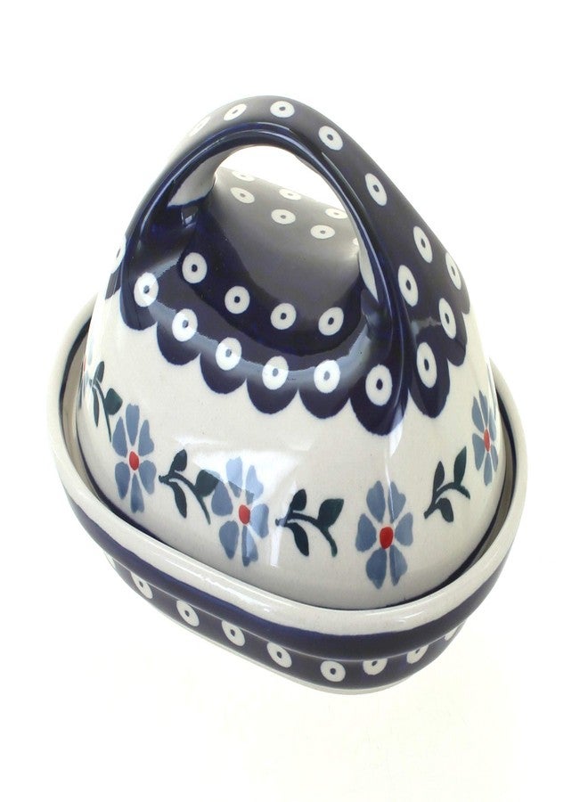 Blue Rose Pottery طبق زبدة من الخزف البولندي "بلو روز" - لون أزرق بنفسجي مع مقبض - يتسع لقطعة زبدة واحدة - طبق زبدة لتنظيم وتخزين الزبدة على سطح الطاولة - Image 1