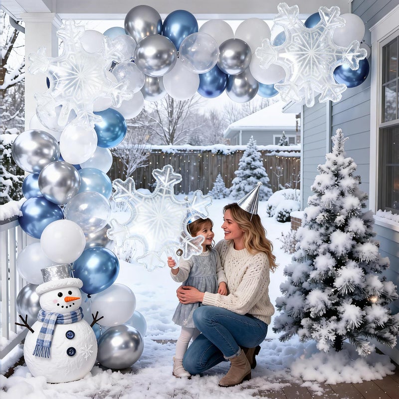 Winrayk Snowflake Balloon Garland Arch Kit Winter Wonderland Decorations Blue White Silver Balloons Clear Snowflake Balloon Princess Girls Baby Shower Snow Winter Wonderland Birthday Party Decorations - Image 4