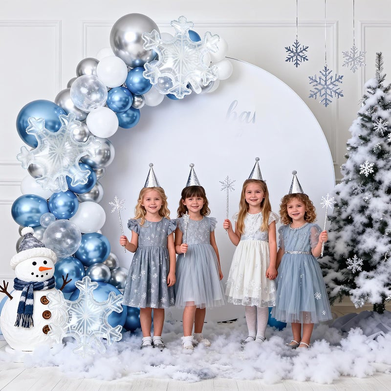 Winrayk Snowflake Balloon Garland Arch Kit Winter Wonderland Decorations Blue White Silver Balloons Clear Snowflake Balloon Princess Girls Baby Shower Snow Winter Wonderland Birthday Party Decorations - Image 3