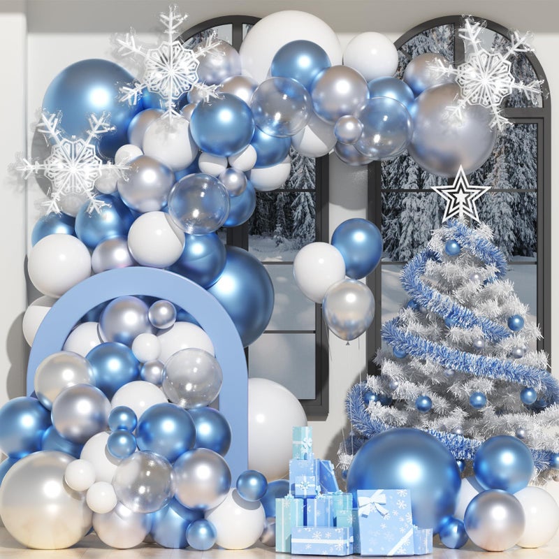Winrayk Snowflake Balloon Garland Arch Kit Winter Wonderland Decorations Blue White Silver Balloons Clear Snowflake Balloon Princess Girls Baby Shower Snow Winter Wonderland Birthday Party Decorations - Image 1