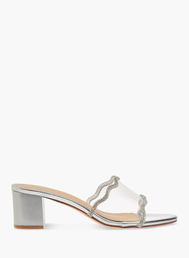 Womens Embellished Slip-On Sandals With Block Heels