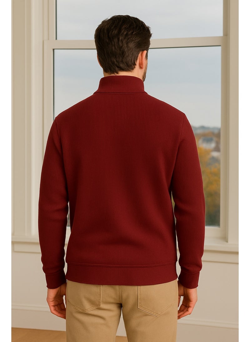 فايبز بلوفر رجالي قطن بأكمام طويلة ساده مع سوسته - أحمر - Image 2