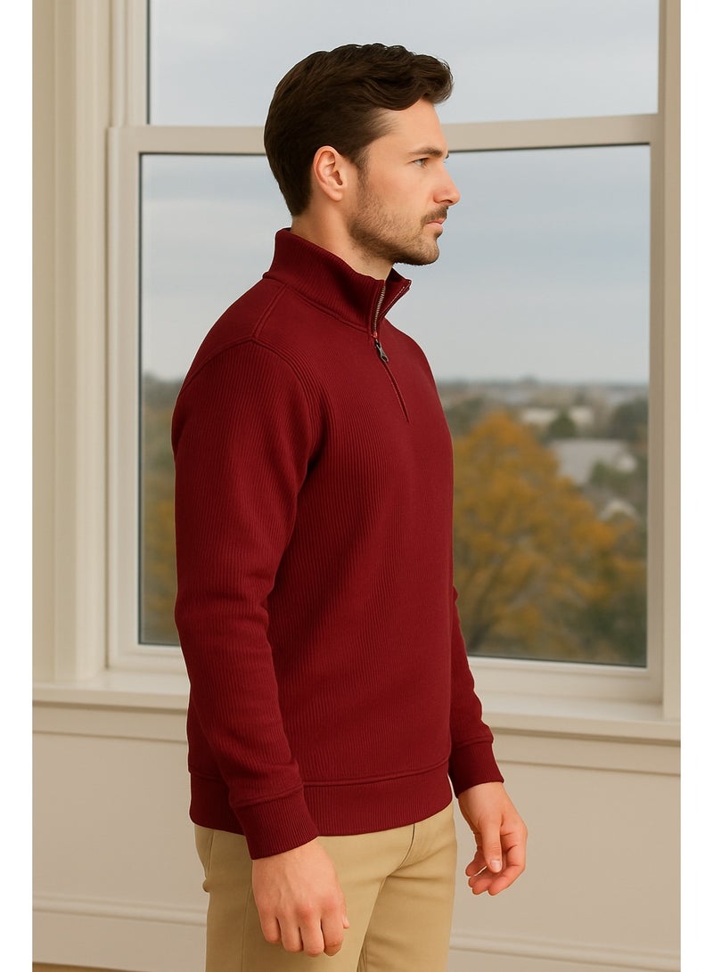 فايبز بلوفر رجالي قطن بأكمام طويلة ساده مع سوسته - أحمر - Image 3