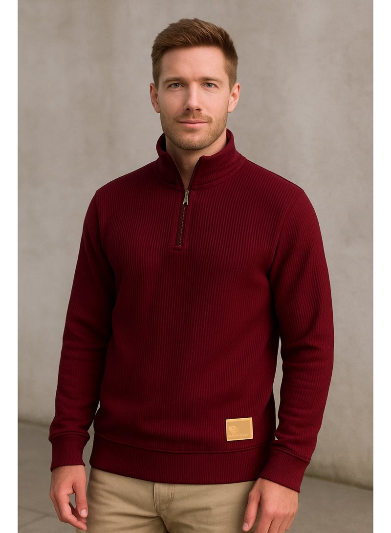 فايبز بلوفر رجالي قطن بأكمام طويلة ساده مع سوسته - أحمر - Image 1