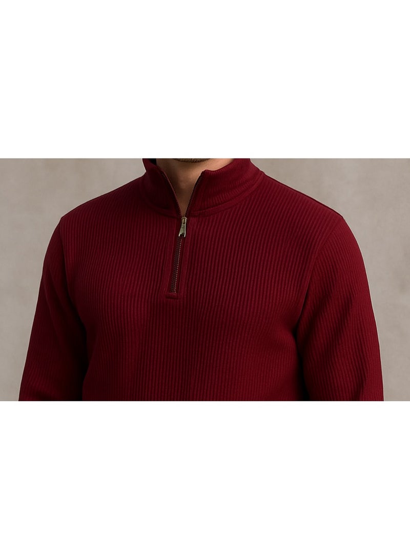 فايبز بلوفر رجالي قطن بأكمام طويلة ساده مع سوسته - أحمر - Image 4