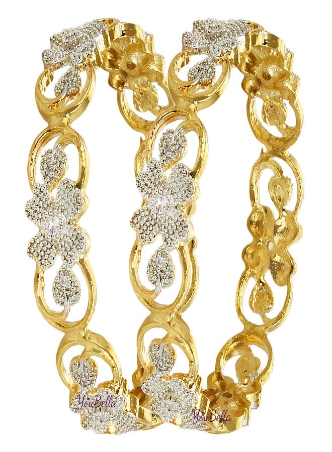 YouBella Fashion Jewellery Traditional Gold Plated Floral Shape American Diamond Bracelet Bangles for Girls and Women (2.8) - Image 2