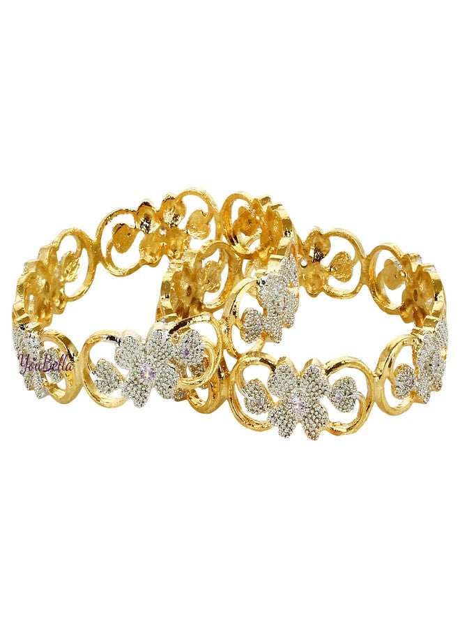 YouBella Fashion Jewellery Traditional Gold Plated Floral Shape American Diamond Bracelet Bangles for Girls and Women (2.8) - Image 3