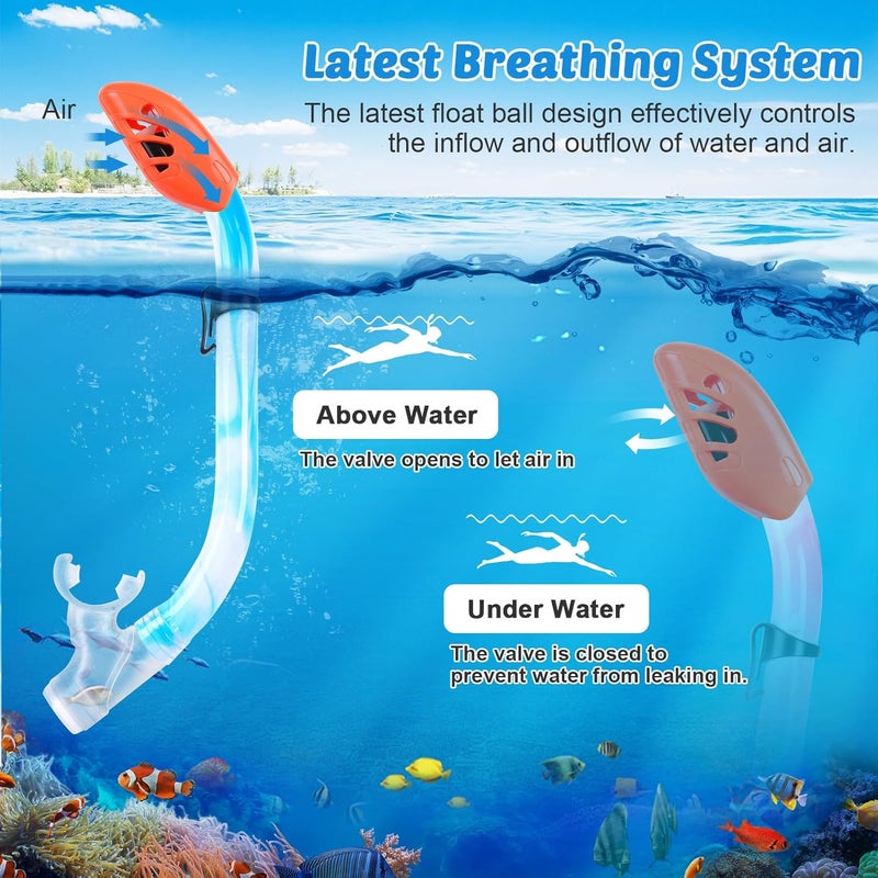 KUYOU Kids Snorkel Set, Children Anti-Fog Diving Mask Swimming Goggles Dry Top Snorkel Equipment Snorkeling Packages Swimming Gear for Youth Boys Girls Age 5-10 - Image 5