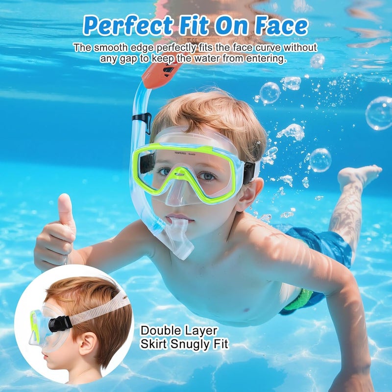 KUYOU Kids Snorkel Set, Children Anti-Fog Diving Mask Swimming Goggles Dry Top Snorkel Equipment Snorkeling Packages Swimming Gear for Youth Boys Girls Age 5-10 - Image 4