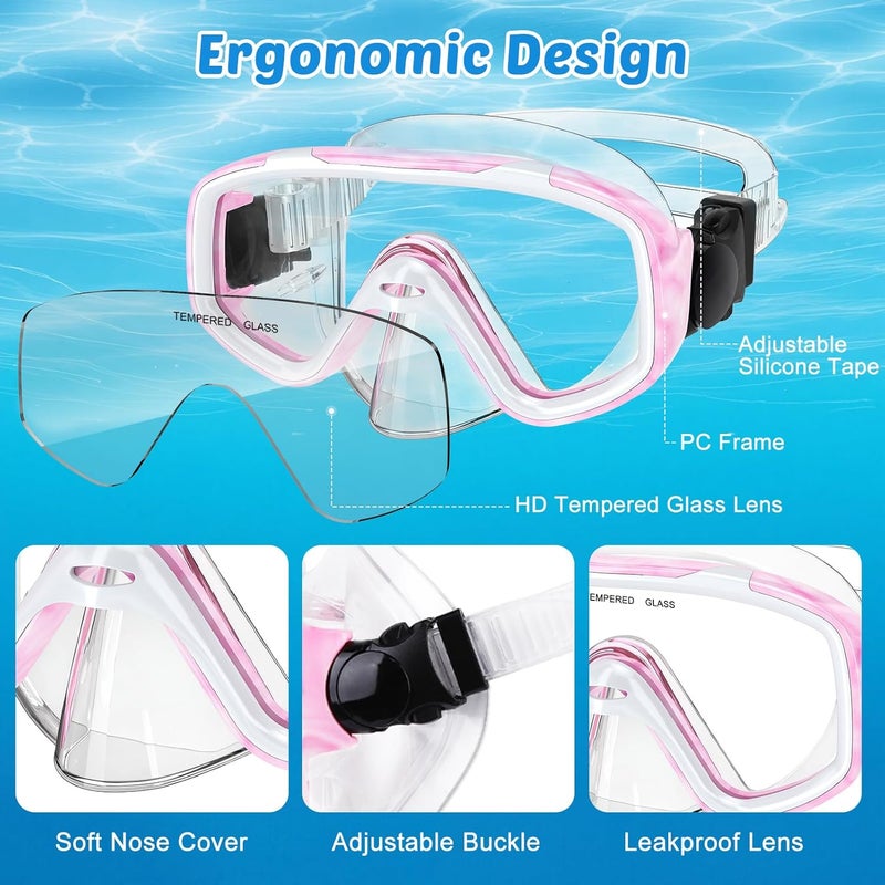 KUYOU Kids Snorkel Set, Children Anti-Fog Diving Mask Swimming Goggles Dry Top Snorkel Equipment Snorkeling Packages Swimming Gear for Youth Boys Girls Age 5-10 - Image 3