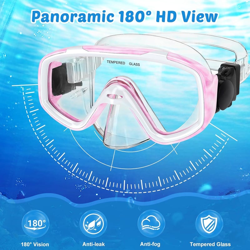 KUYOU Kids Snorkel Set, Children Anti-Fog Diving Mask Swimming Goggles Dry Top Snorkel Equipment Snorkeling Packages Swimming Gear for Youth Boys Girls Age 5-10 - Image 2