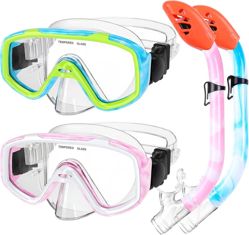 KUYOU Kids Snorkel Set, Children Anti-Fog Diving Mask Swimming Goggles Dry Top Snorkel Equipment Snorkeling Packages Swimming Gear for Youth Boys Girls Age 5-10 - Image 1