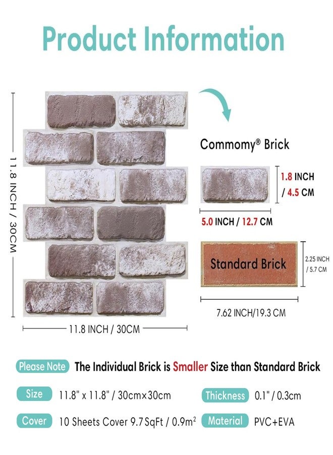 Commomy 10 Pcs 3D Faux Brick Wall Panels -11.8"X11.8" Small Size UltraLight PVC Peel and Stick Brick Farmhouse DIY Self-Adhesive Wall Tile Faux Brick Paneling for Living Room,Bedroom,Kitchen,Fireplace - Image 4