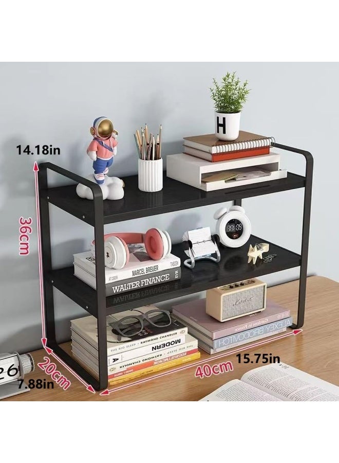 Y&D Wooden Bookcase Storage Rack Desktop Supplies Simple Decoration Aesthetics Bookshelf Suitable for Home Office Study Living Bedroom, Black - Image 2