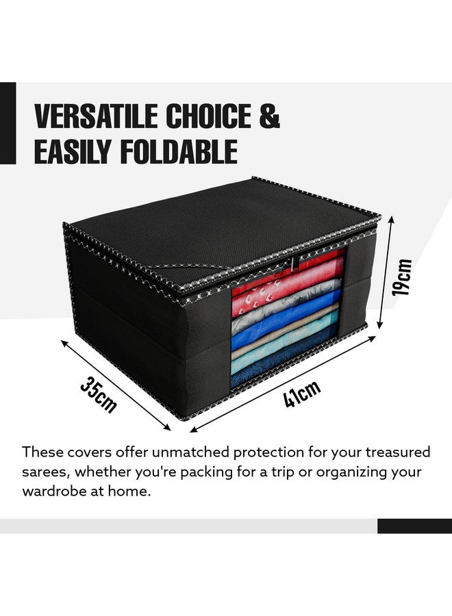 Kuber Industries Saree Cover | Clothes Storage Bag | Wardrobe Organizer Bag | Zip Closure Saree Cover | Transparent Window Saree Cover | HathKadi Piping Saree Cover | Pack of 12 | Extra Large | Black - Image 3