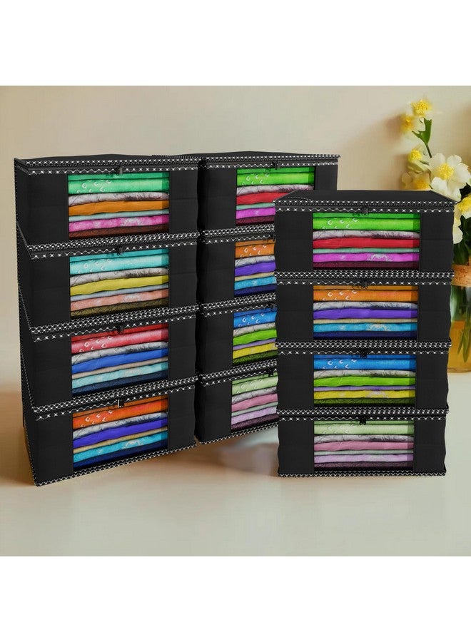 Kuber Industries Saree Cover | Clothes Storage Bag | Wardrobe Organizer Bag | Zip Closure Saree Cover | Transparent Window Saree Cover | HathKadi Piping Saree Cover | Pack of 12 | Extra Large | Black - Image 1